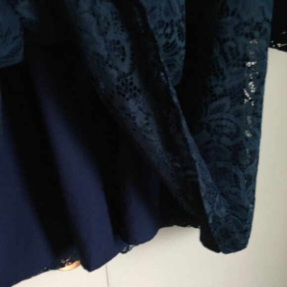 Tahari Navy Blue Lacy Bell Sleeve Lolita Babydoll Dress - Picture 8 of 16